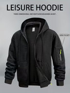 Sprika Men’s Waffle Hooded Zip-Up Sweatshirt