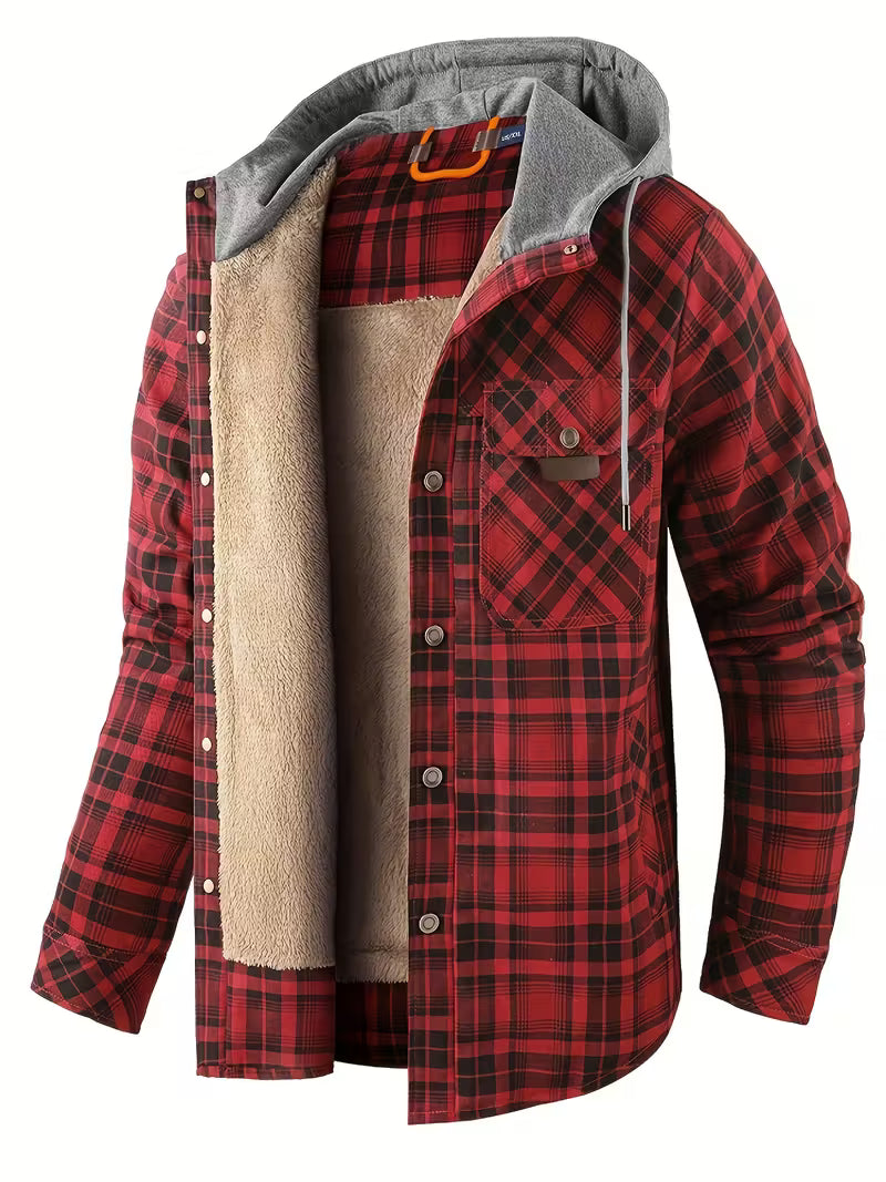 Sprika Men’s Cozy Fleece-Lined Plaid Jacket – Warm Button-Up with Chest Pockets