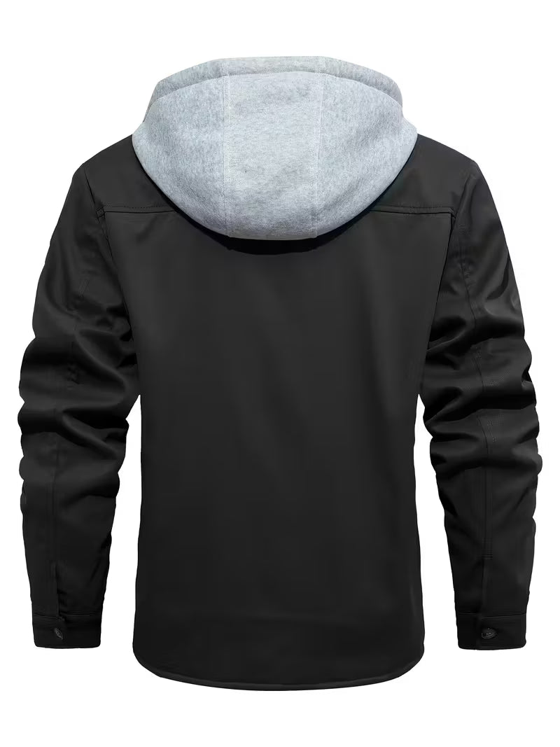 Sprika Men’s Heavy-Duty Windproof Hooded Jacket – Full-Zip Workwear Coat for Outdoor Protection