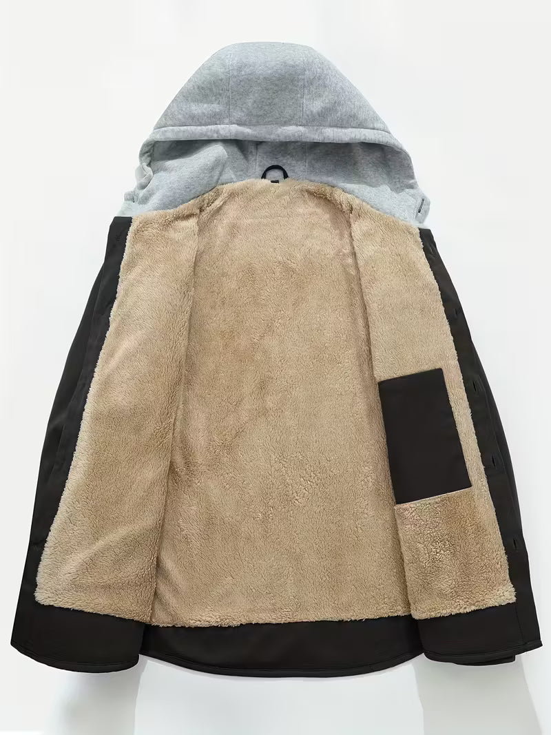 Sprika Men’s Heavy-Duty Windproof Hooded Jacket – Full-Zip Workwear Coat for Outdoor Protection