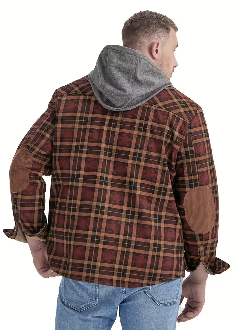 Sprika Men’s Cozy Fleece-Lined Plaid Jacket – Warm Button-Up with Chest Pockets