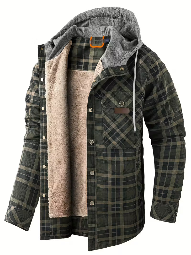 Sprika Men’s Cozy Fleece-Lined Plaid Jacket – Warm Button-Up with Chest Pockets