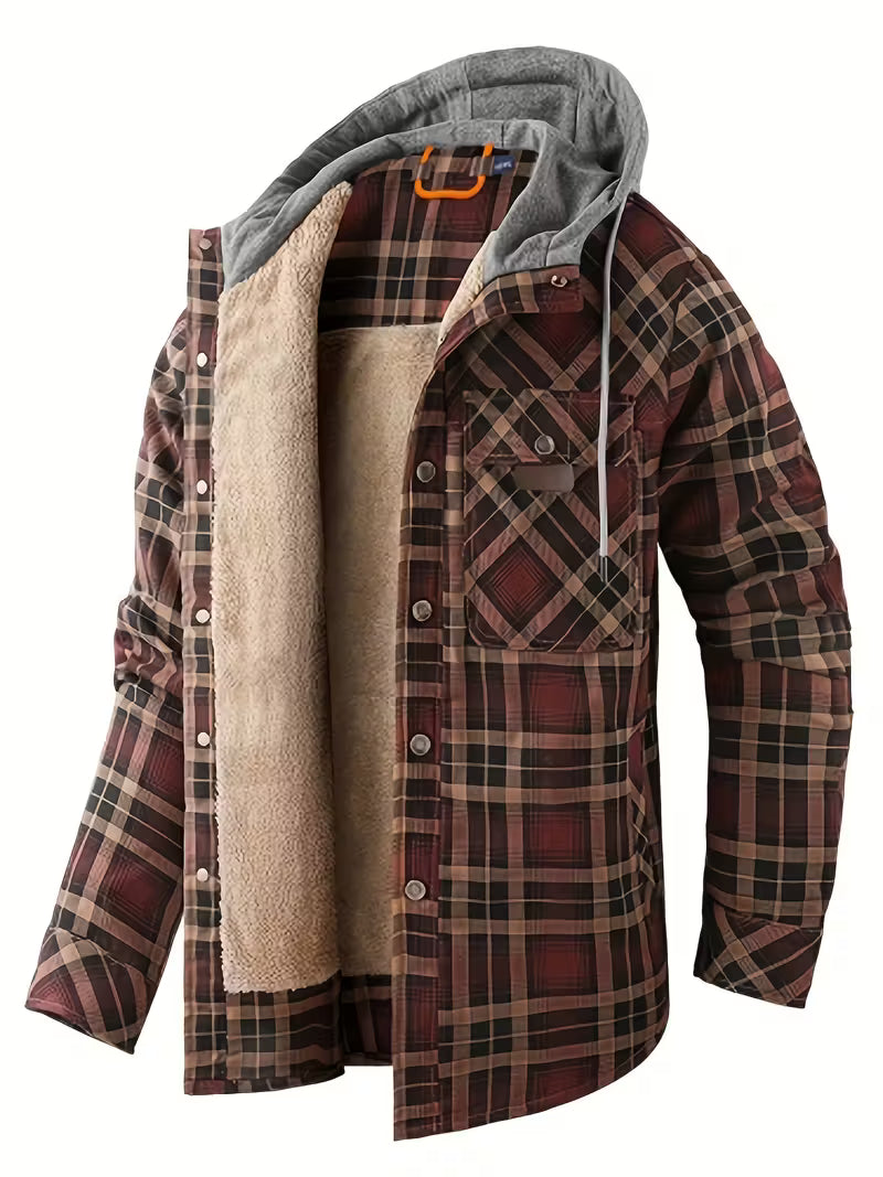 Sprika Men’s Cozy Fleece-Lined Plaid Jacket – Warm Button-Up with Chest Pockets